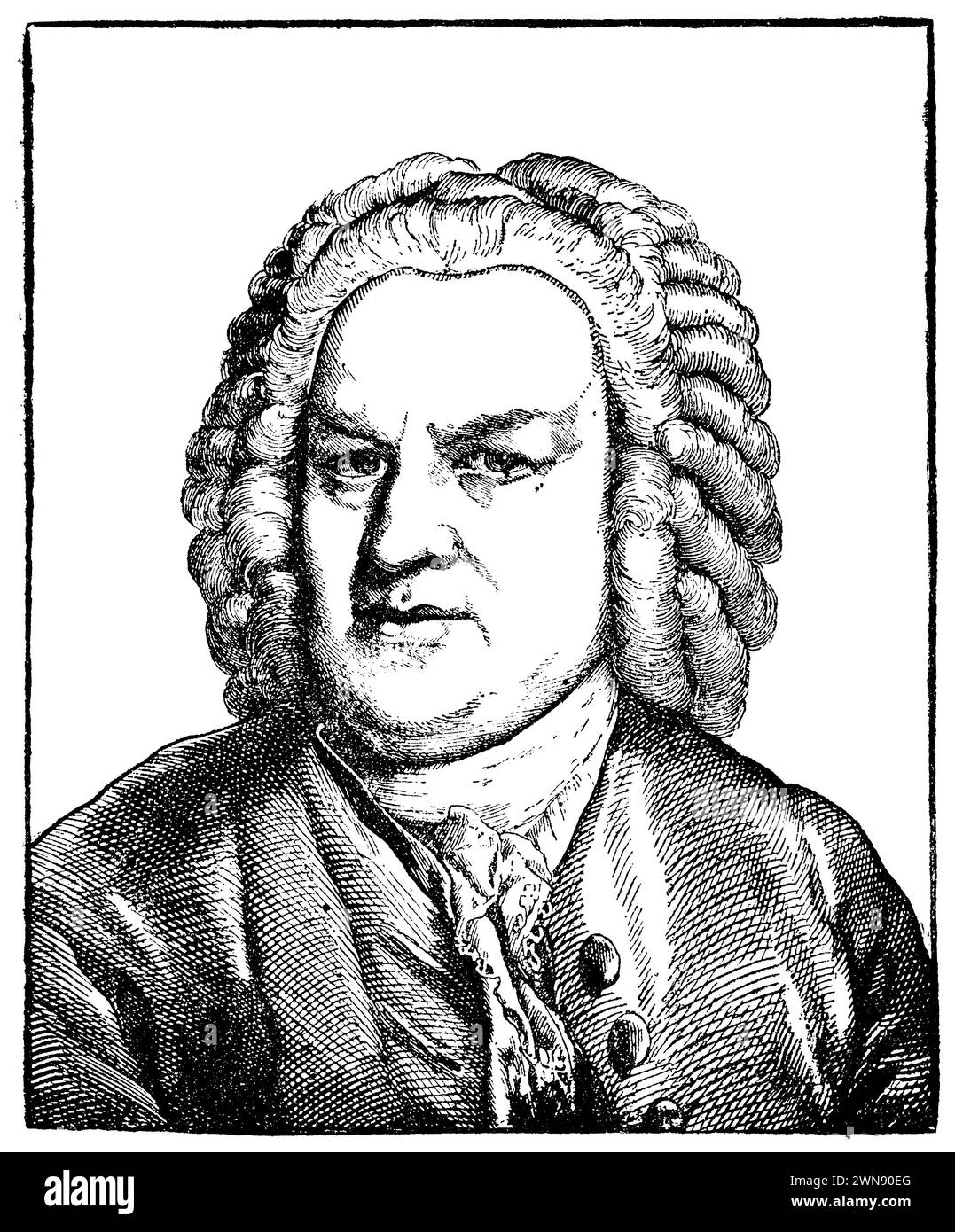 Johann Sebastian Bach (1685-1750), German baroque composer, organist and harpsichordist, ,  (church history book, 1881), Johann Sebastian Bach (1685-1750), deutscher Komponist des Barock, Organist und Cembalist, Johann Sebastian Bach (1685-1750), compositeur allemand de l'époque baroque, organiste et claveciniste Stock Photo