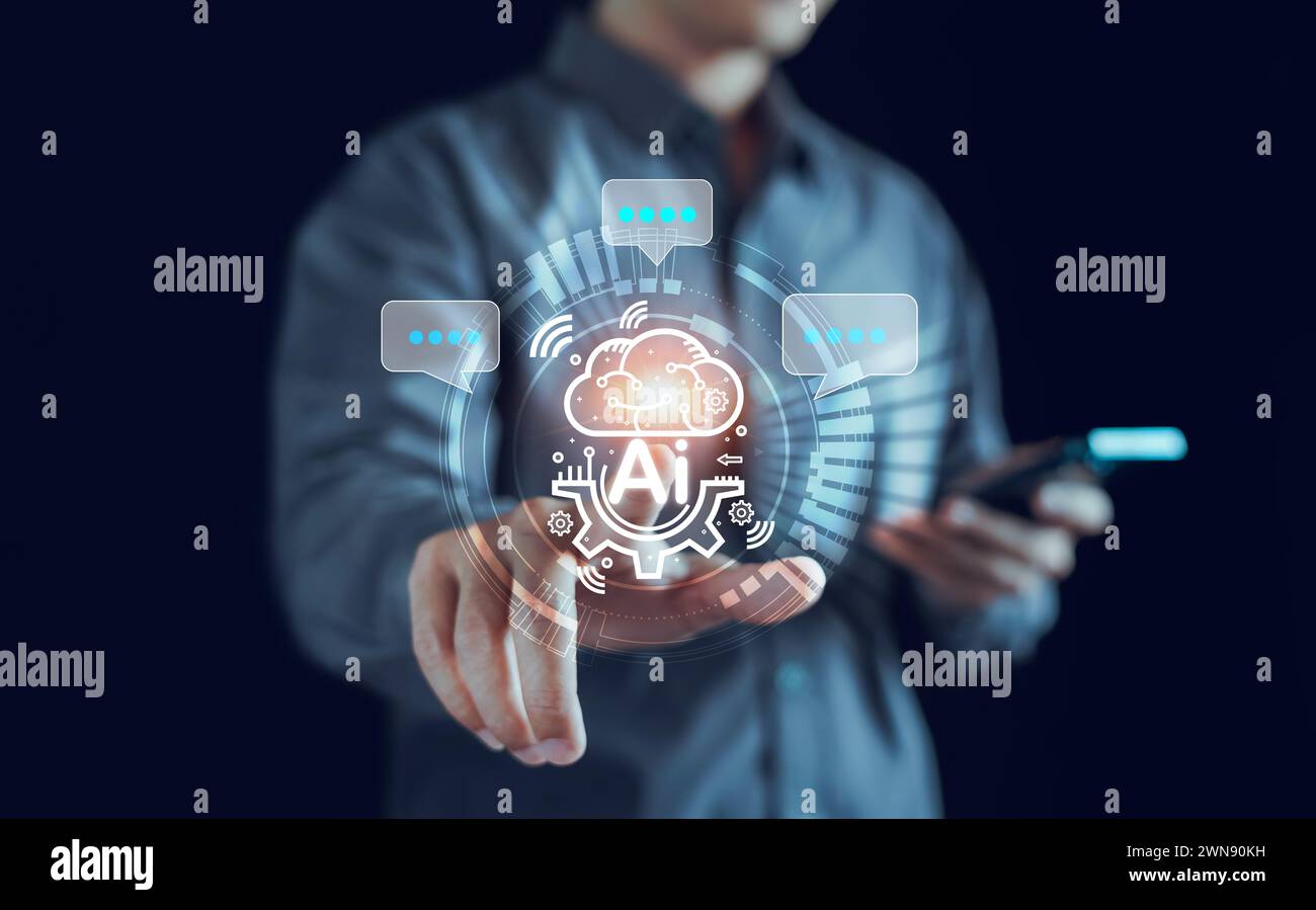 AI Tech, Artificial Intelligence, Technology smart robot AI, Chatbot Chat with AI, Artificial intelligence command prompt for generates, Futuristic te Stock Photo