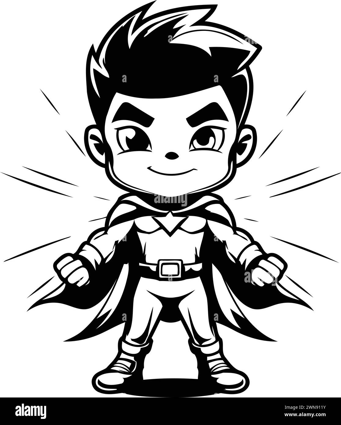 Superhero Boy Black And White Cartoon Mascot Illustration Stock superhero-boy-black-and-white-cartoon-mascot-illustration-stock