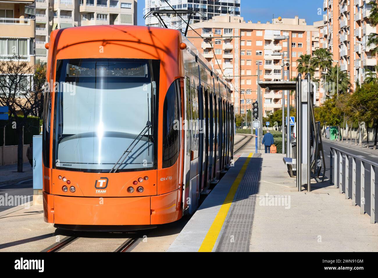 Bombardier tramway, tram, or streetcar in Alicante, Spain Stock Photo