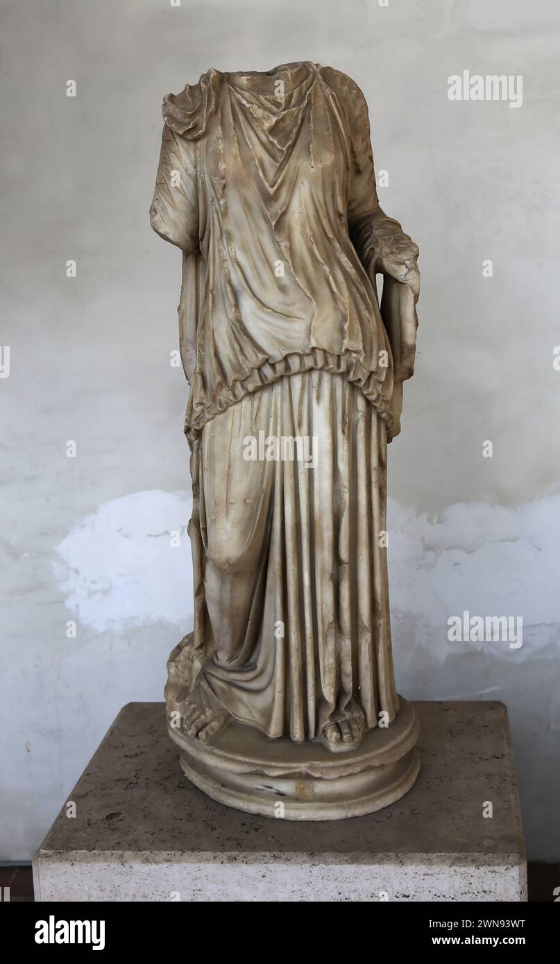 Statue of Fortune with remains of a rudder by the right foot. Marble. 2nd century AD. Ostia. Italy. National Roman Museum (Baths of Diocletian). Rome. Stock Photo