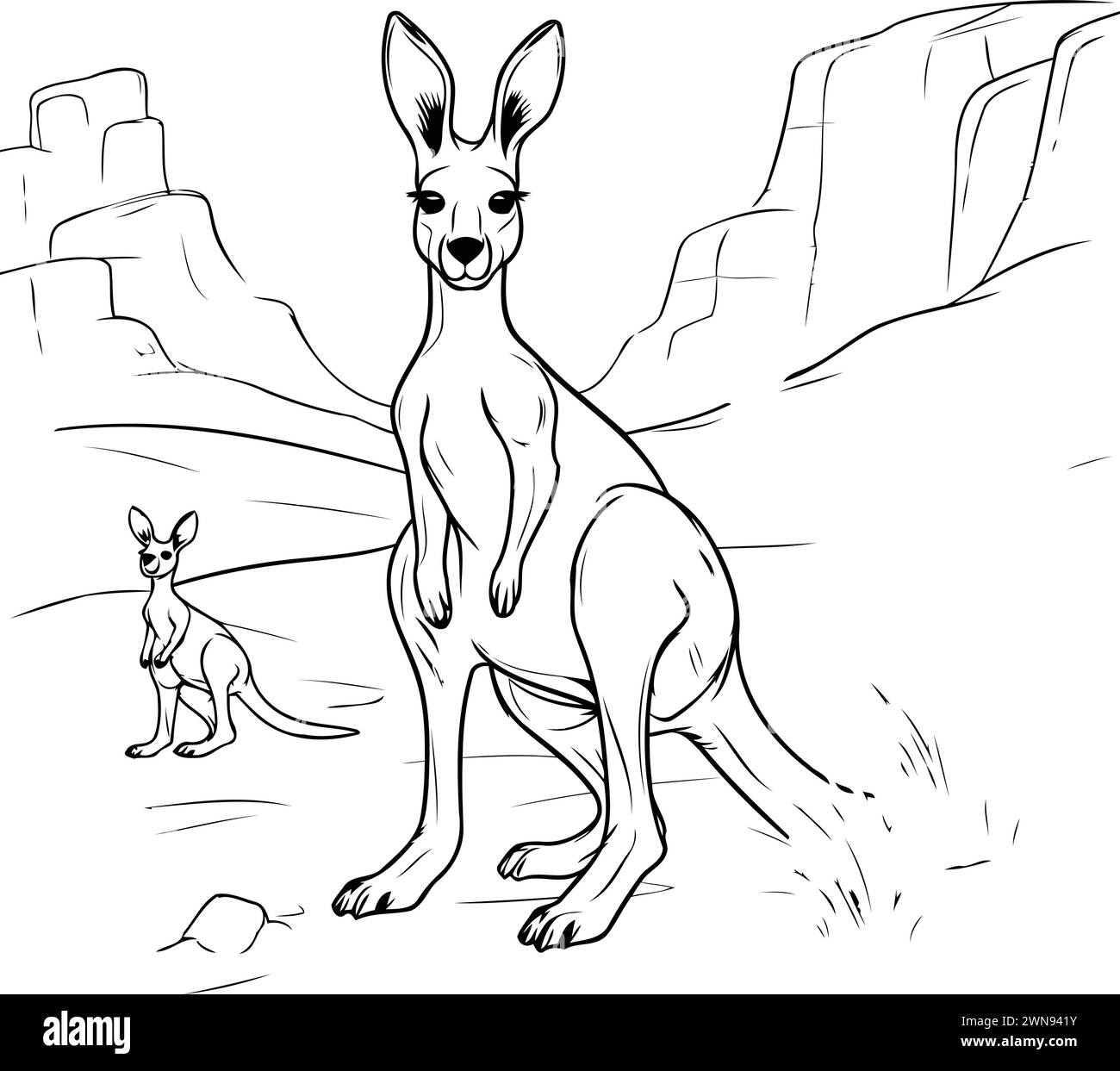Kangaroo and baby kangaroo. sketch for your design Stock Vector