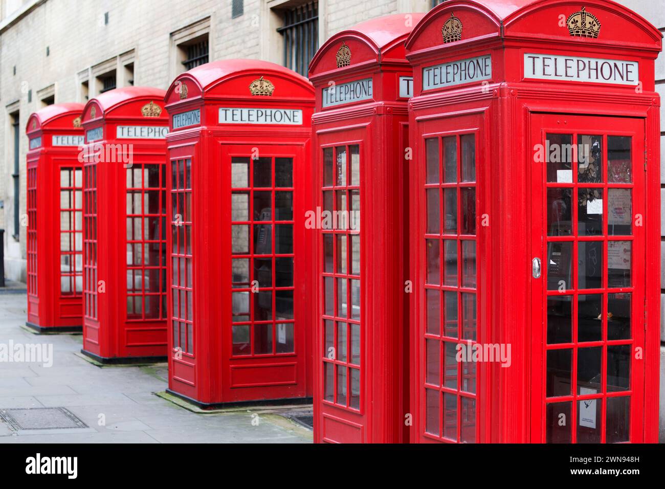 UK, London, red telephone boxes at Covent Garden. Stock Photo