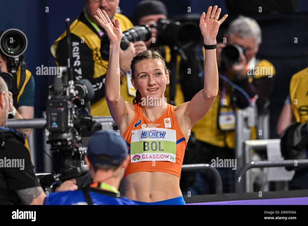 Glasgow, UK. 01st Mar, 2024. GLASGOW, UNITED KINGDOM - MARCH 1: Femke Bol of the Netherlands before competing in the Women's 400m during Day 1 of the World Athletics Indoor Championships Glasgow 2024 at the Emirates Arena on March 1, 2024 in Glasgow, United Kingdom. (Photo by Andy Astfalck/BSR Agency) Credit: BSR Agency/Alamy Live News Stock Photo