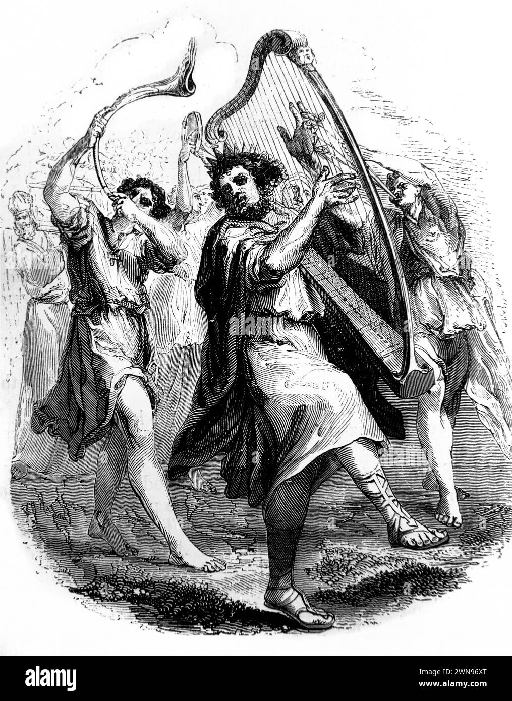 Illustration of David Dancing before the Ark - King David Danced before the Ark of the Covenant in front of the Procession as he Brought the Ark to th Stock Photo