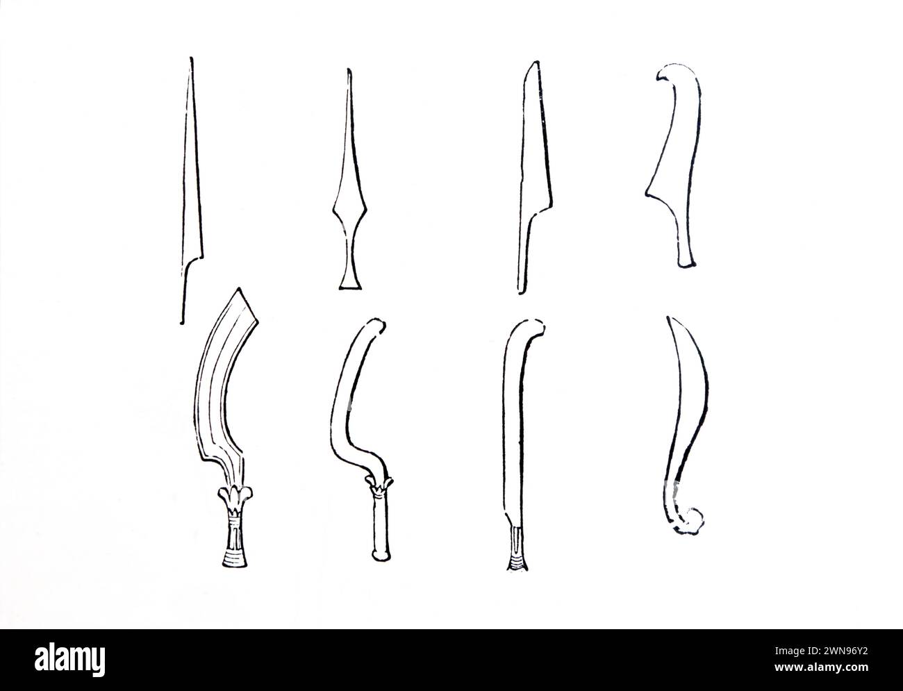 Illustration of Knives and Lancets of Egypt Collection from Various