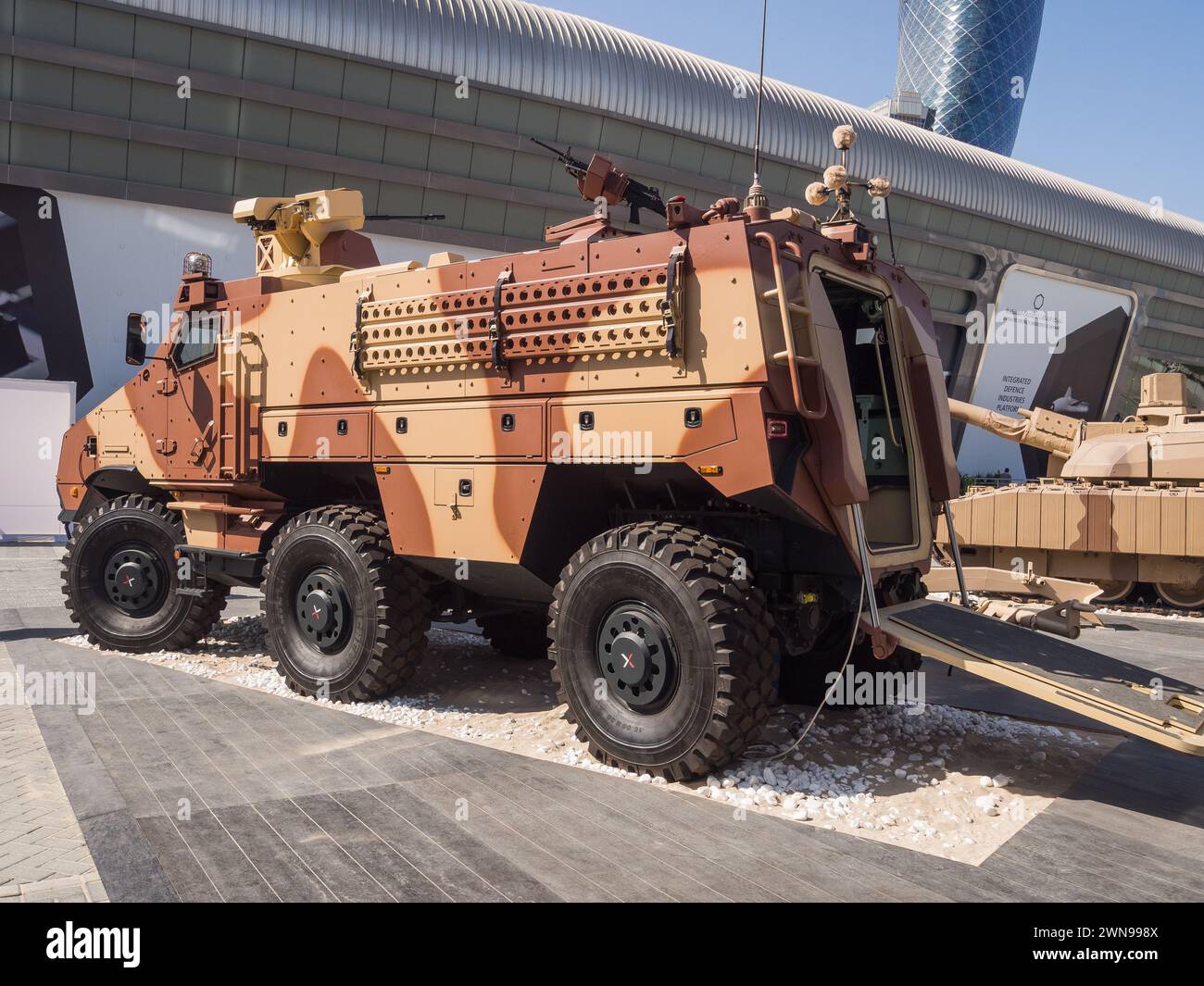 Abu Dhabi, UAE - Feb.25.2015: Nexter Titus (Tactical Infantry Transport and Utility System) Armoured Wheeled Vehicle at IDEX 2015 Stock Photo
