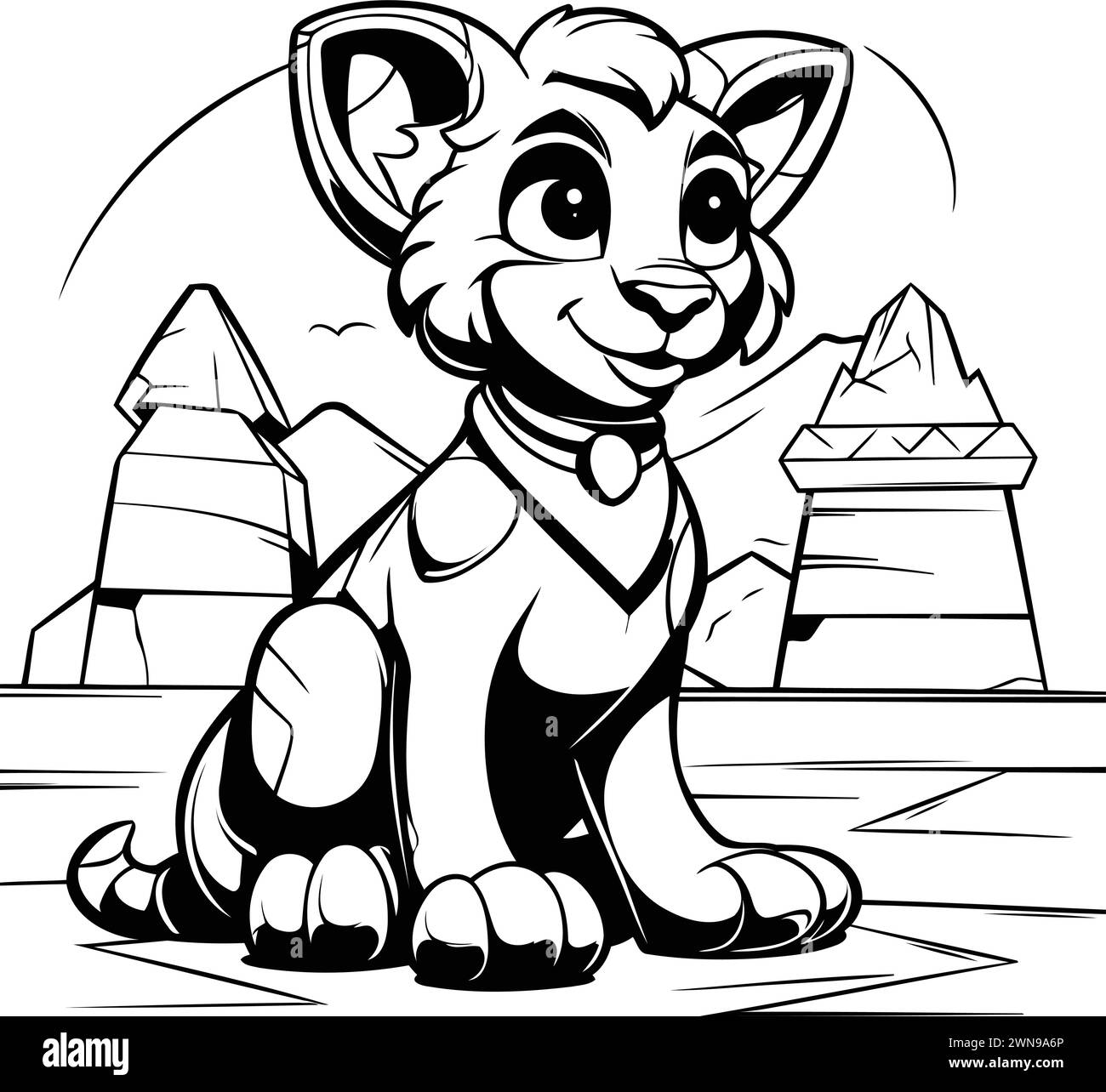 Black and White Cartoon Illustration of Cheetah Animal Character for