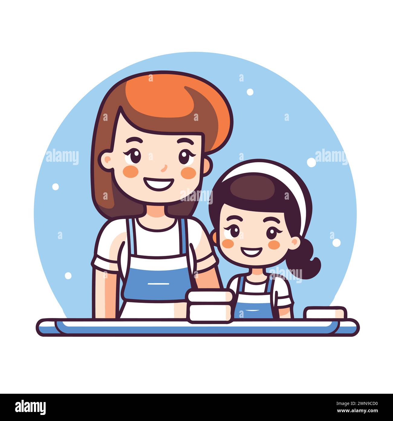 Mother and daughter cooking together in the kitchen. Vector ...