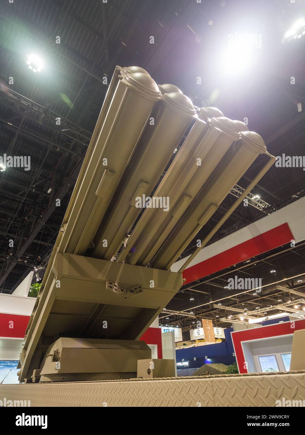 Abu Dhabi, UAE - Feb.25.2015: NORINCO AR3 370mm MLRS (multiple launch rocket system) at IDEX 2015 Stock Photo
