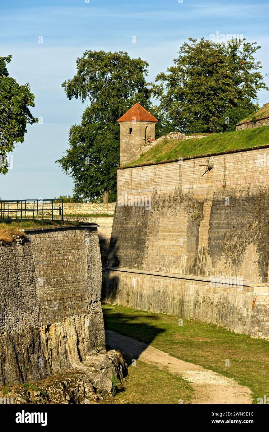 Guardhouse on fortress rampart, fortress wall with moat, bastion ...
