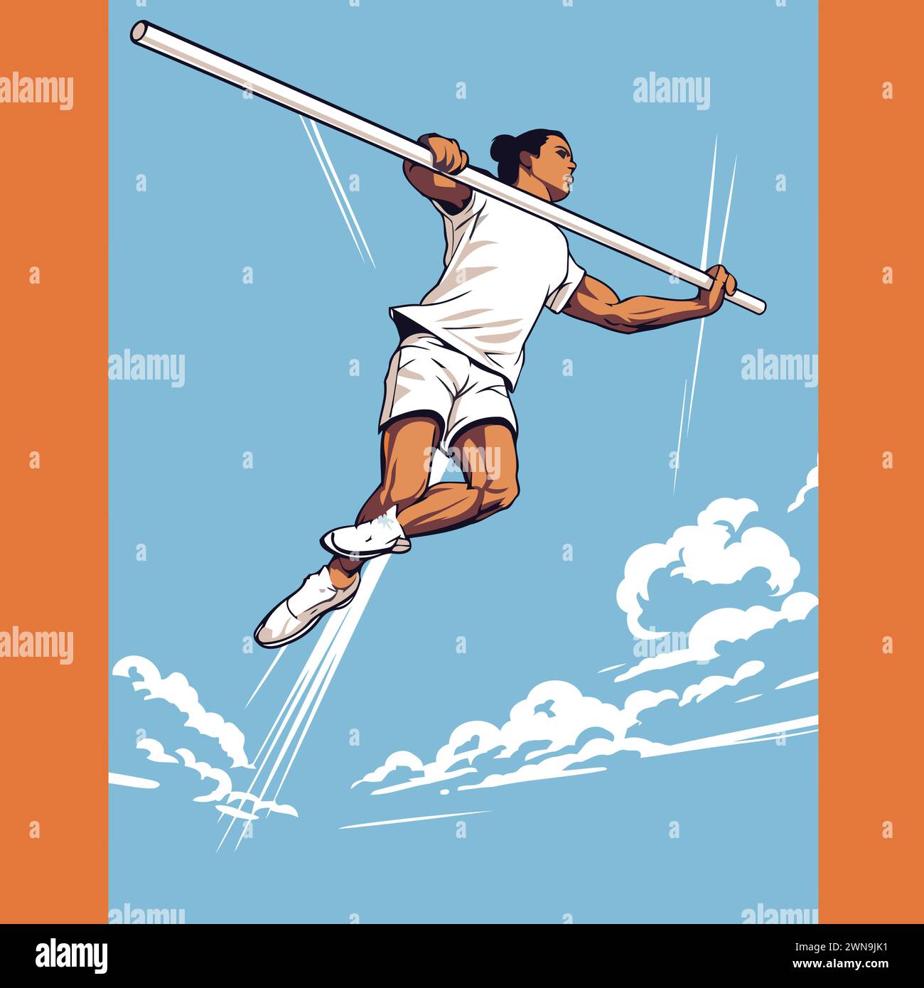 Athletic man flying high in the sky. Vector illustration Stock Vector