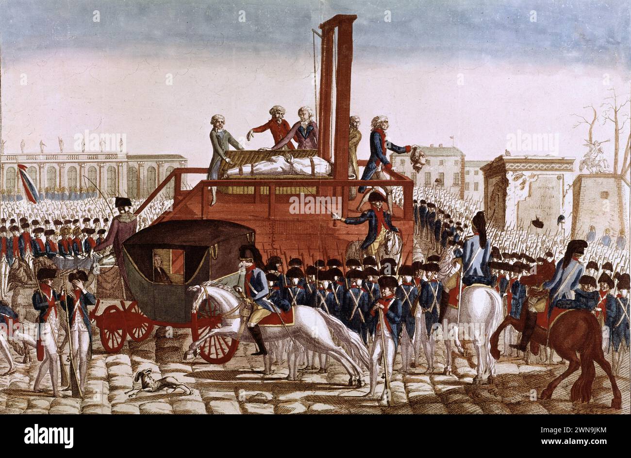 The death of Louis XVI on 21 January 1793. His head was shown to the crowd by Charles Henri Sauson, the Butcher of Paris on 21/01/1793. Stock Photo