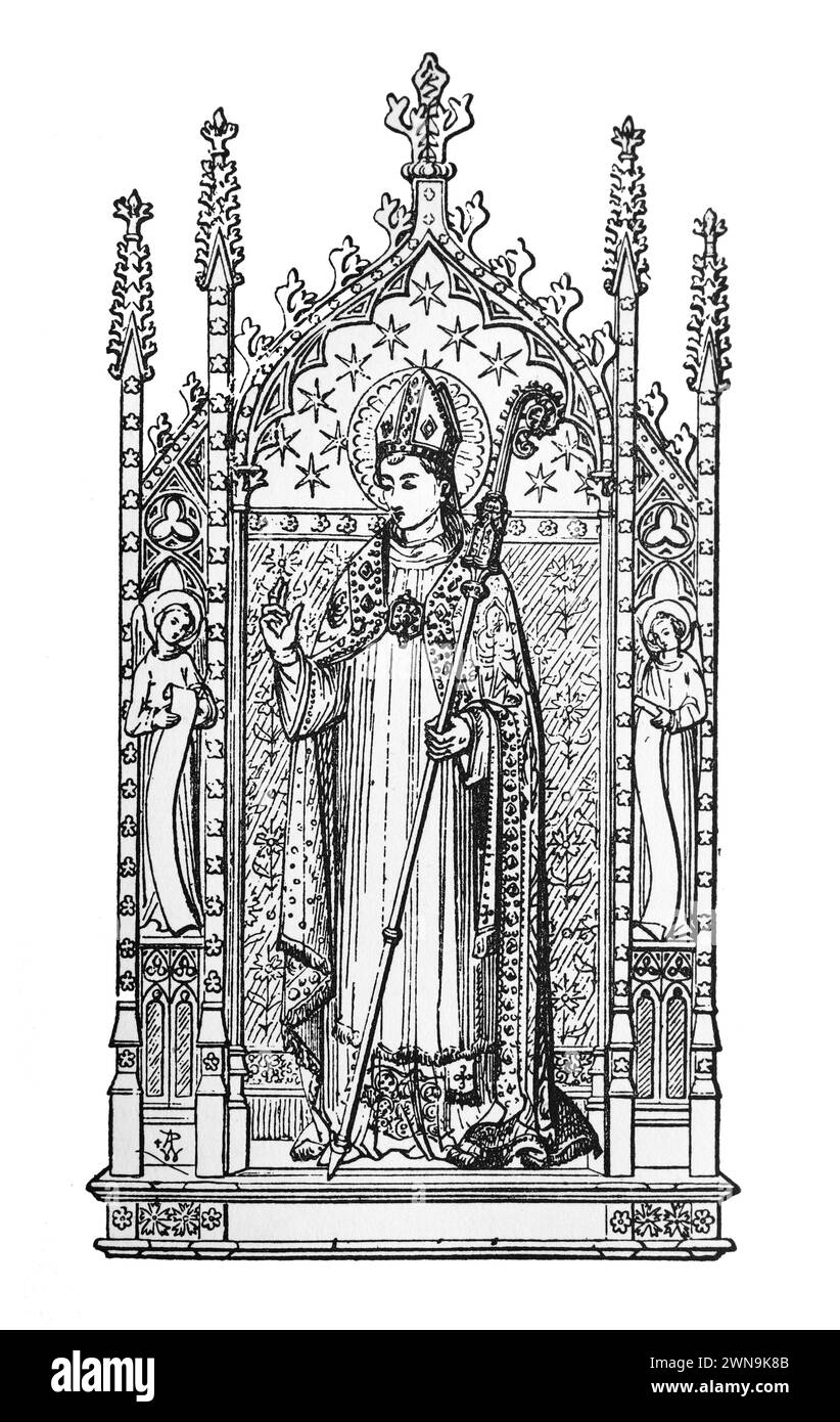Saint Wilfrid, Bishop of York from a drawing by Augustus Welby Northmore Pugin: Engraving from Lives of the Saints by the Reverend Sabin Baring-Gould, published 1898 Stock Photo