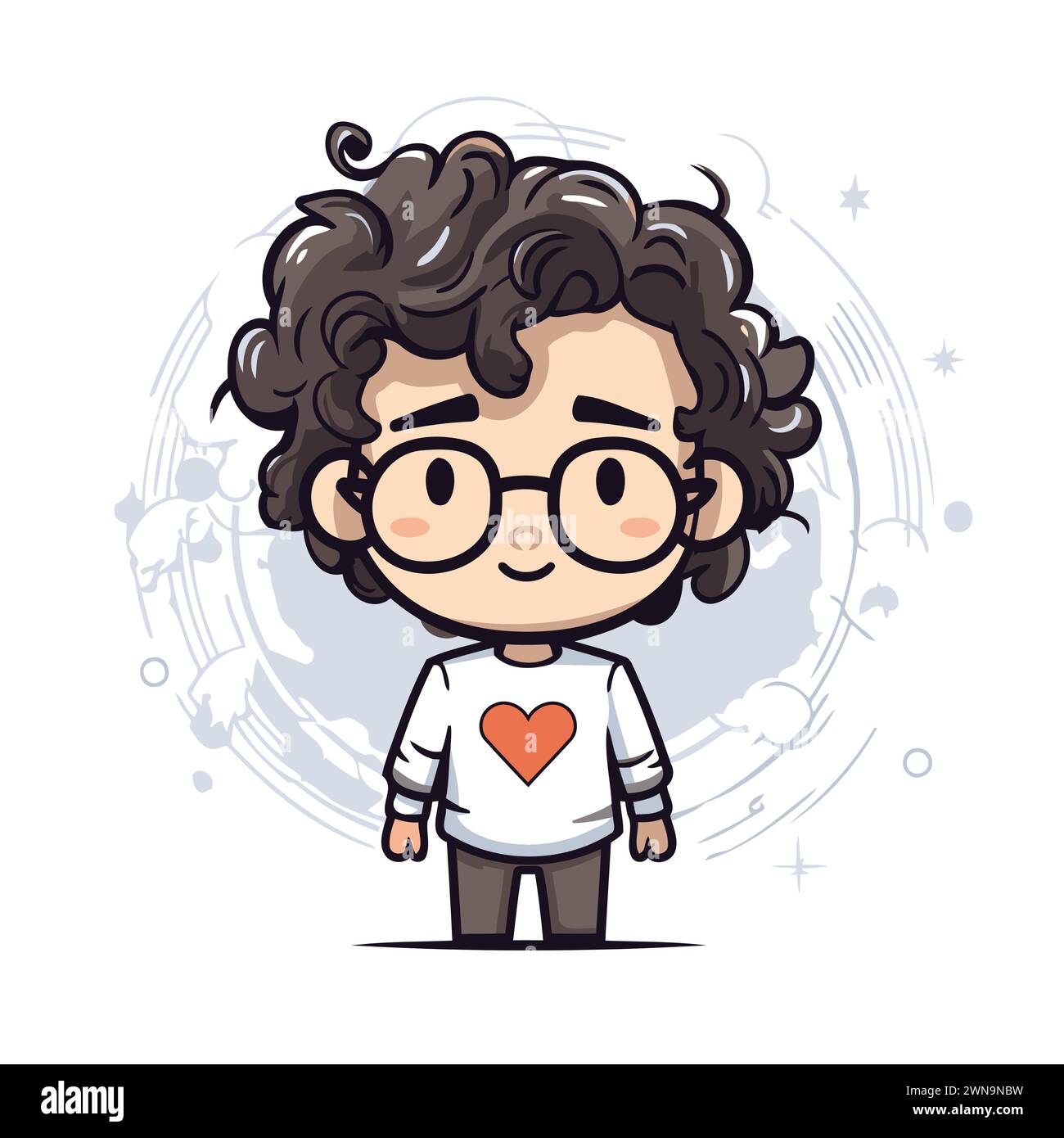 Cute boy cartoon with glasses and curly hair. Vector illustration. Stock Vector