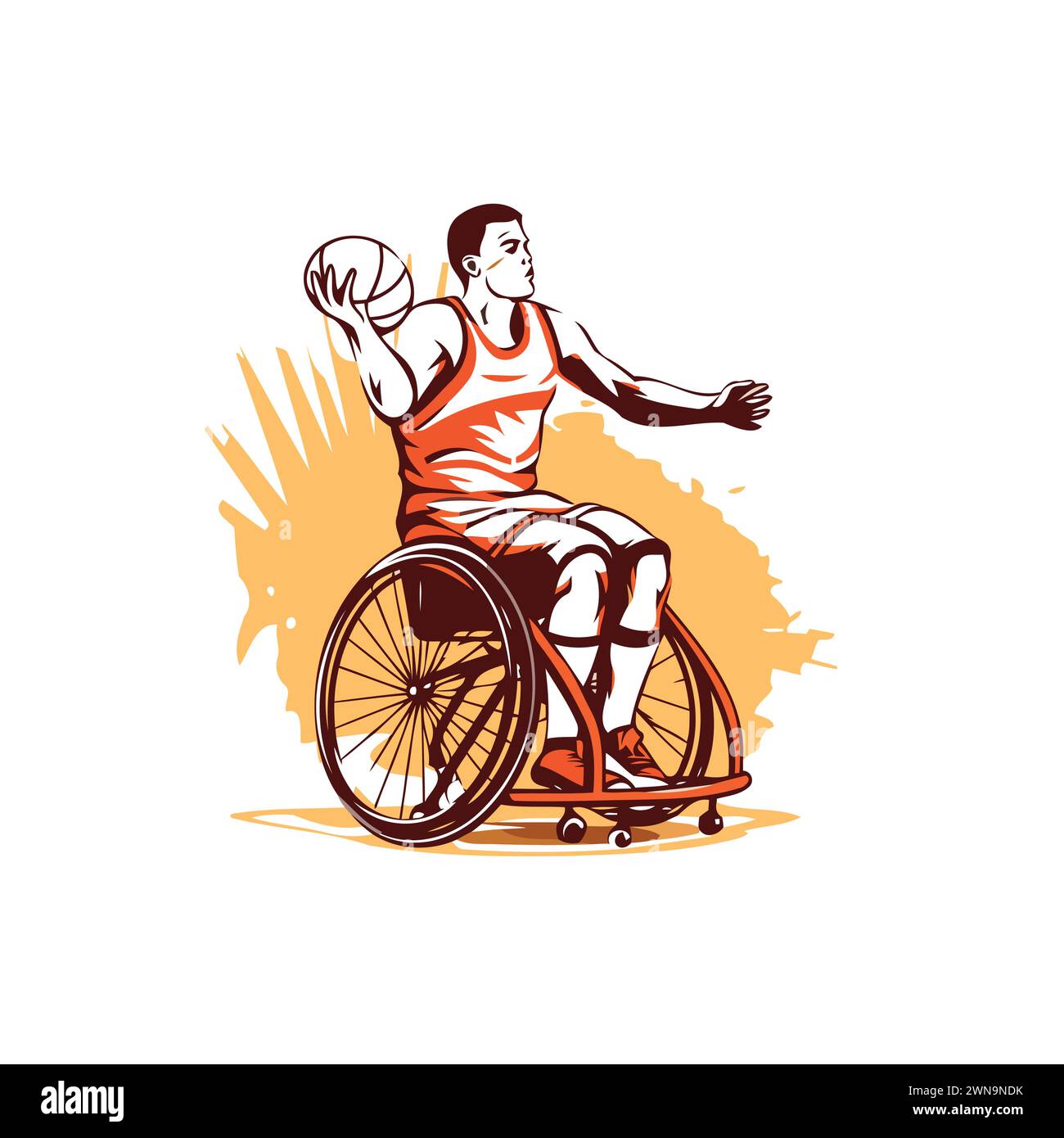 Disabled man in wheelchair playing basketball. Vector illustration for your design Stock Vector