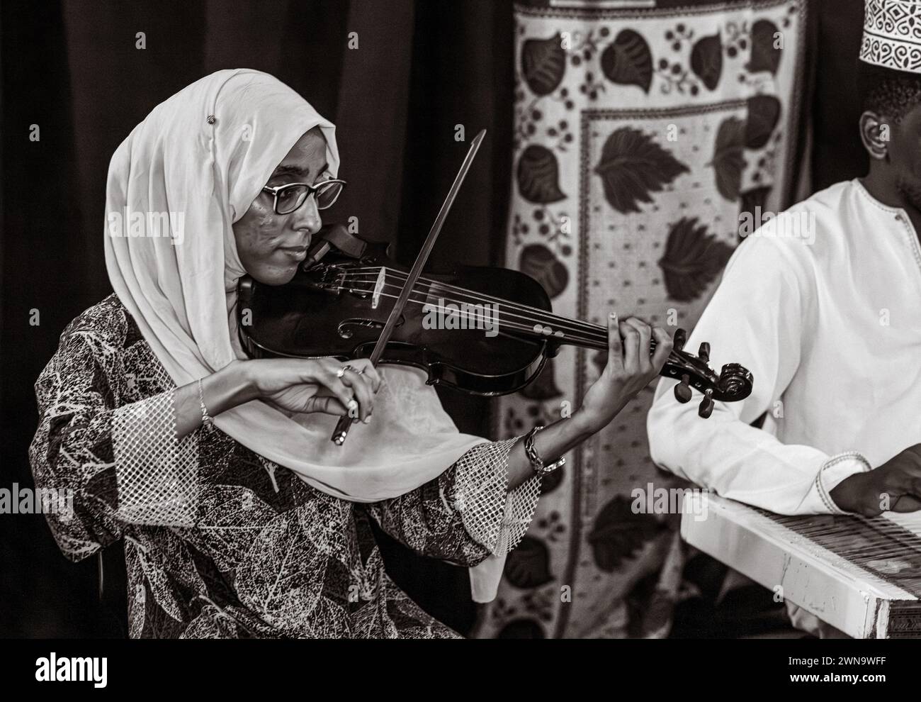 Muscians play Taarab music, Dhow Countries Music Academy (DCMA) concert, Stone Town, Zanzibar, Tanzania Stock Photo