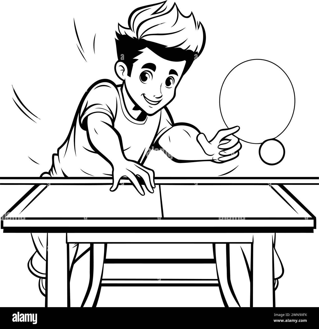 Boy playing table tennis. Black and white vector illustration for coloring book. Stock Vector