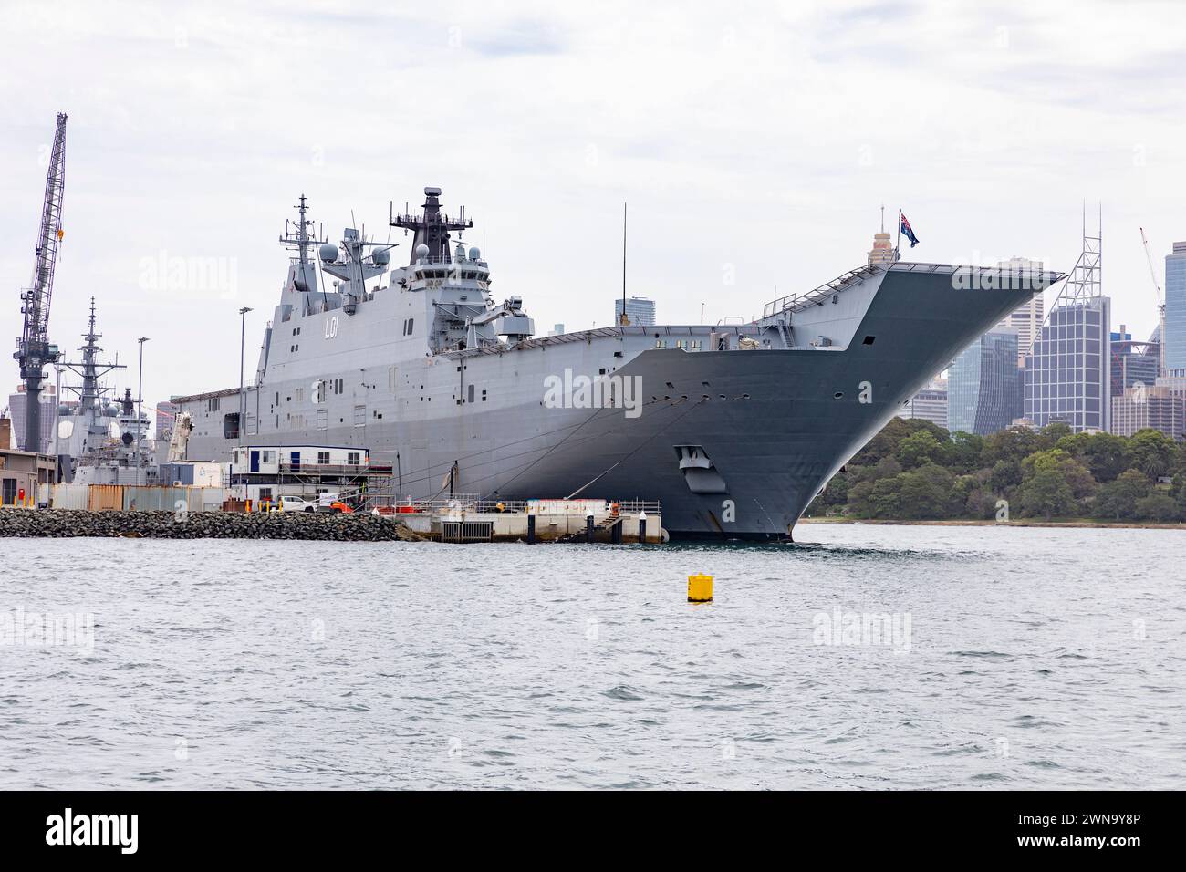 Garden Island naval base in Sydney, HMAS Adelaide Canberra class helicopter landing ship, L01, NSW,Australia,2024 Stock Photo