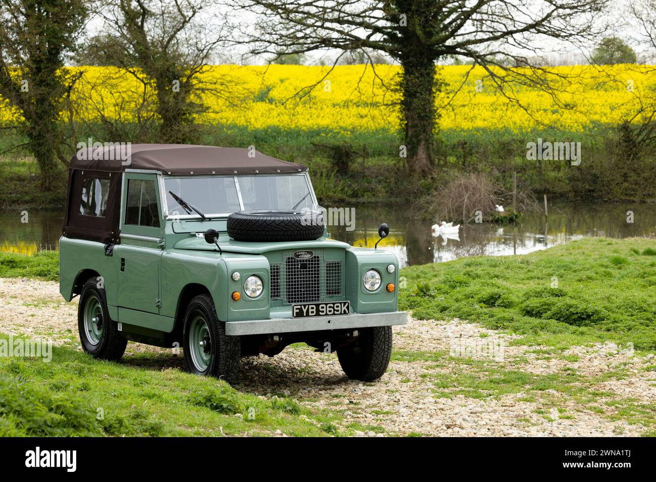14/04/22  Everrati’s electric 1971 Land Rover Defender prototype vehicle is photographed near Middleton Stoney, Oxfordshire, UK. Stock Photo