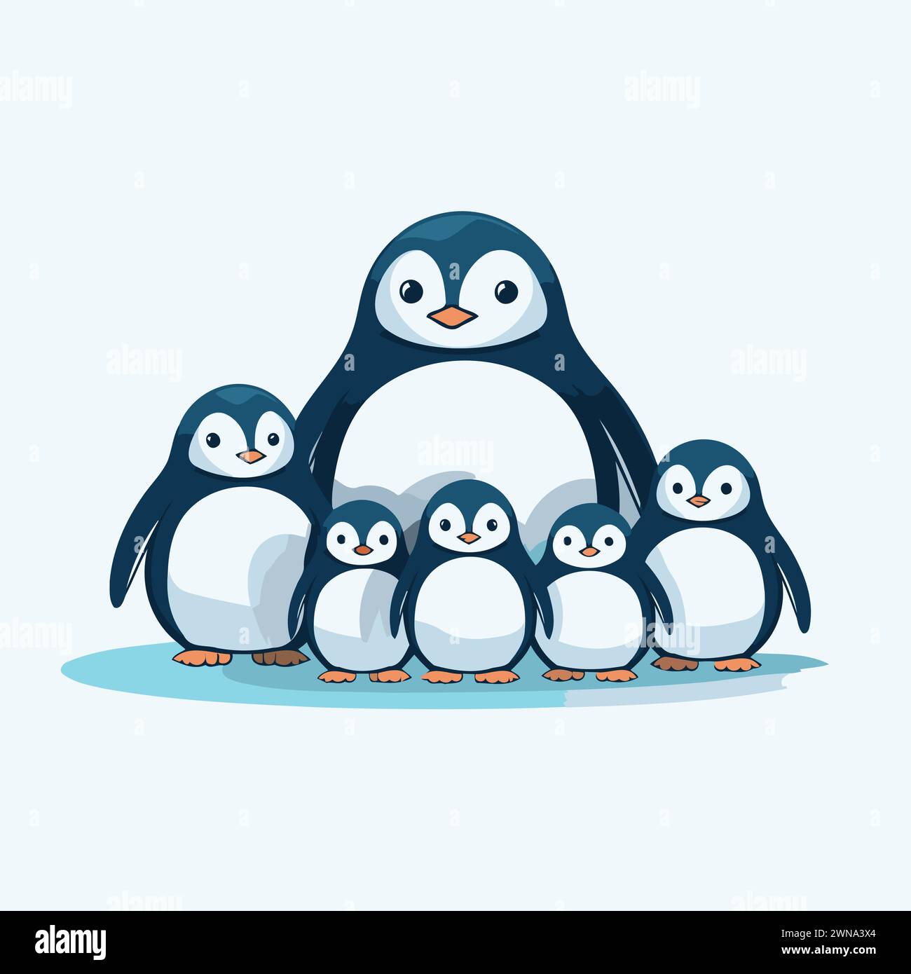 Penguin family. Cute cartoon character. Vector illustration Stock