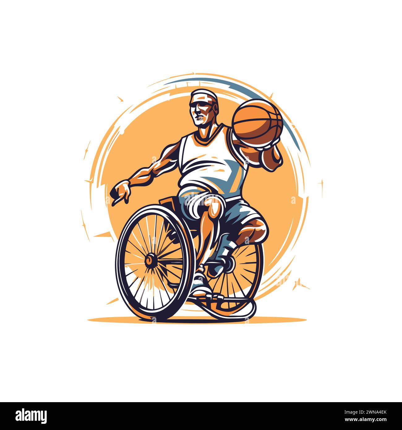 Wheelchair basketball player with ball. Vector illustration in cartoon style. Stock Vector