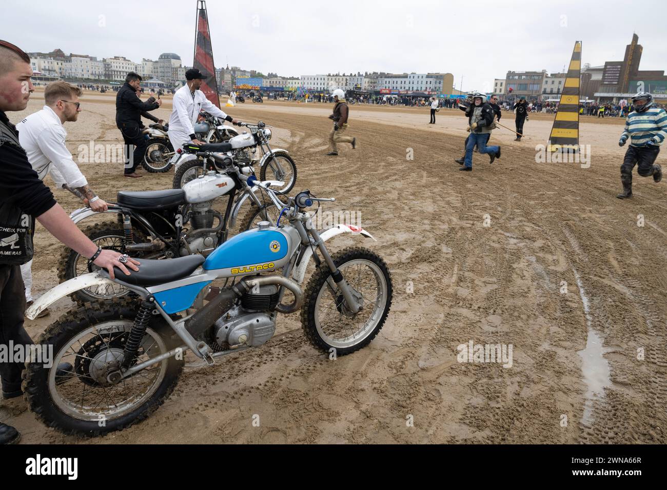 14/03/23   Competitors take part in the Malle Mile Beach Race on Margate beach, Kent. More than 250 riders took to the sands to race a selection of cu Stock Photo