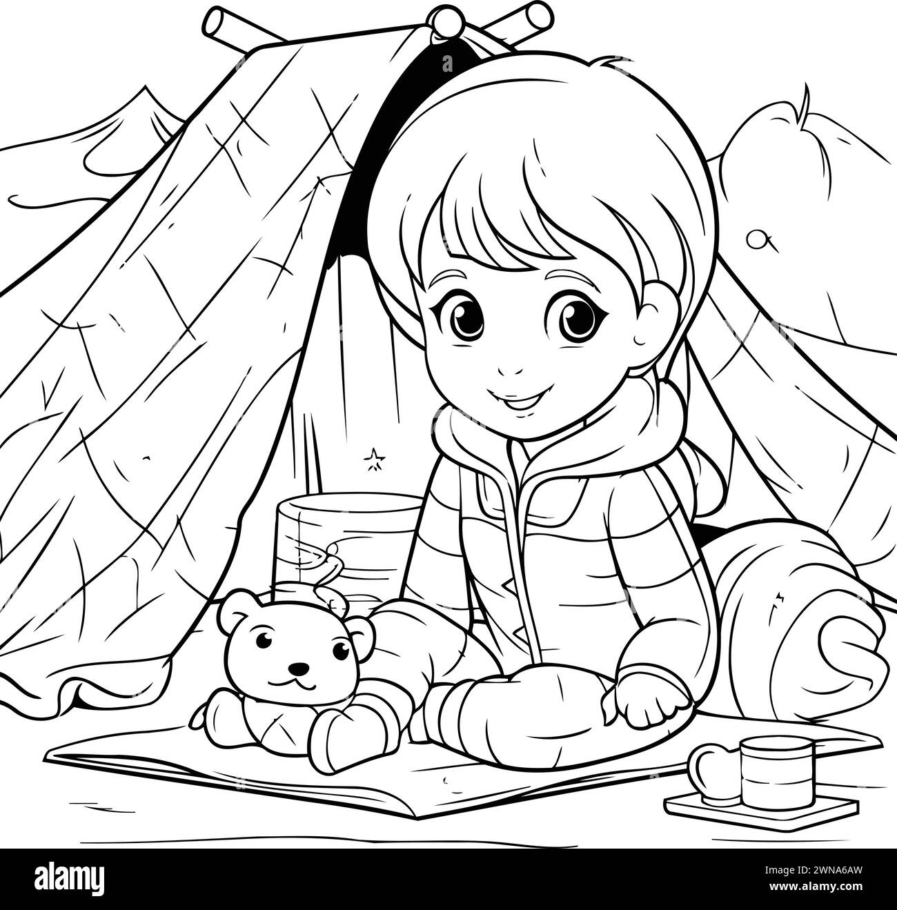 cute-little-boy-sitting-in-a-tent-reading-a-book-black-and-white