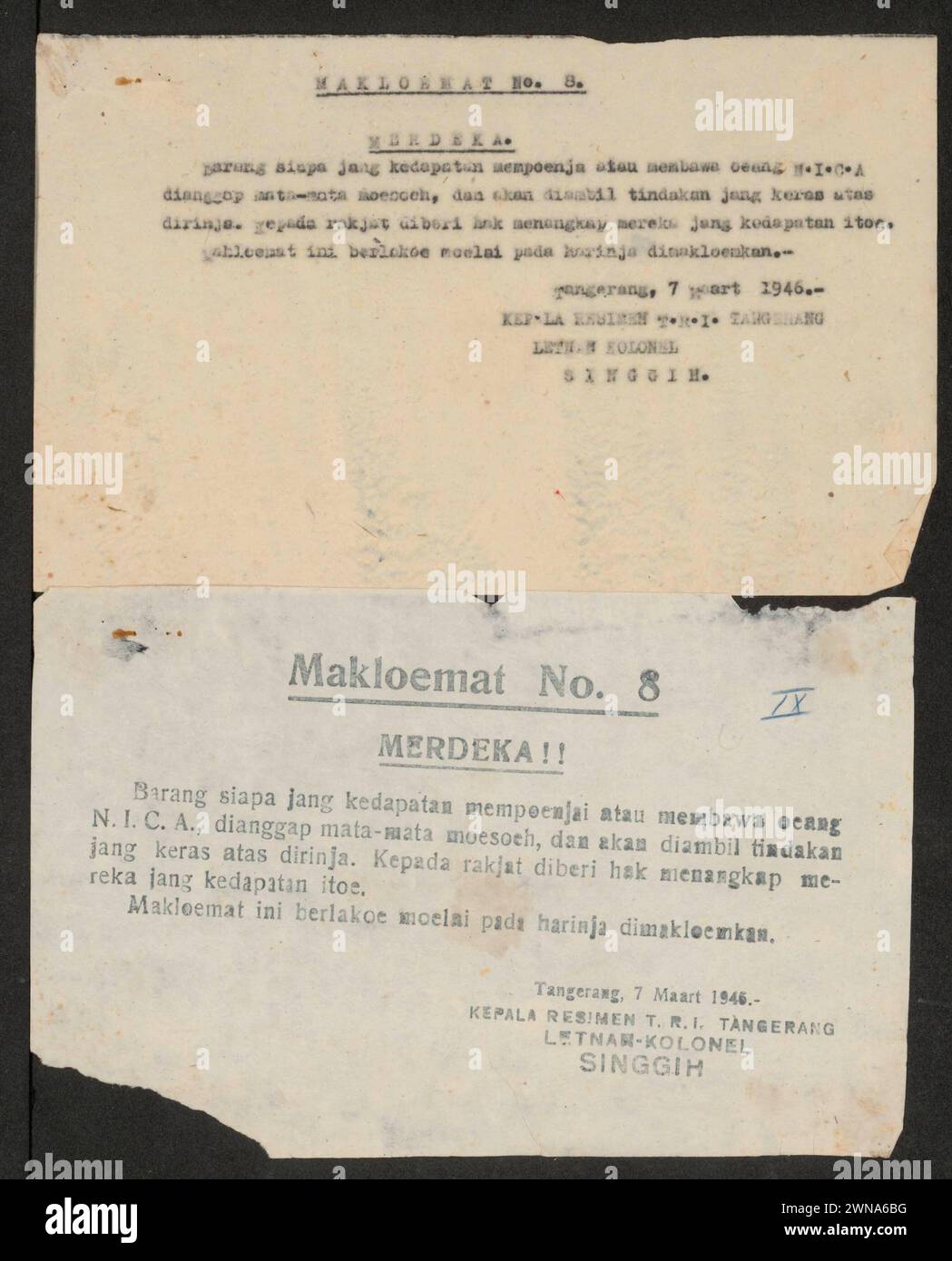 Indonesian War Propaganda: Makloemat Ke-6 Stock Photo - Alamy