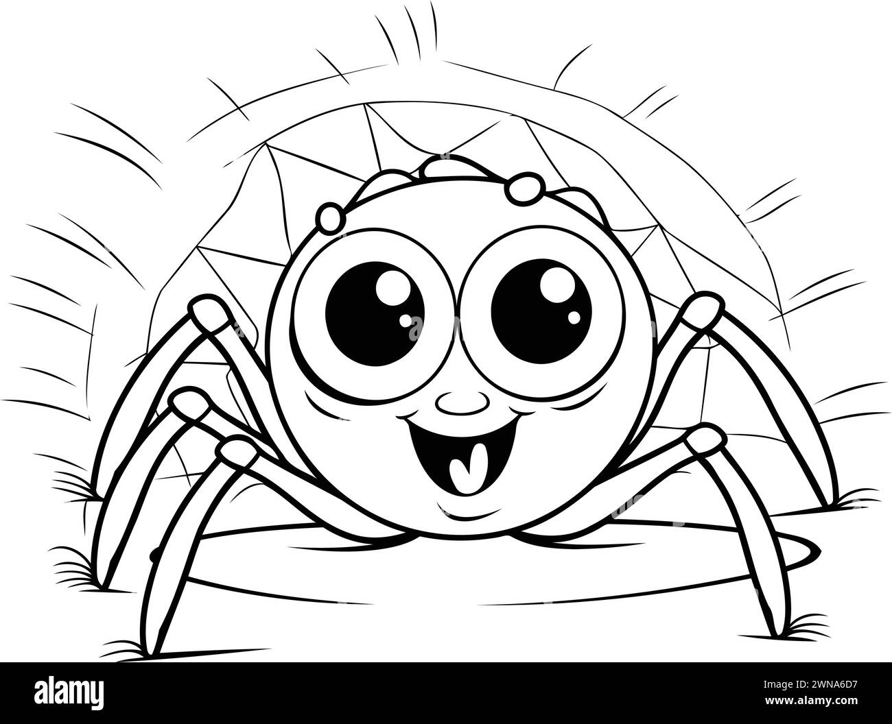Cartoon spider with big eyes. Black and white vector illustration. Stock Vector
