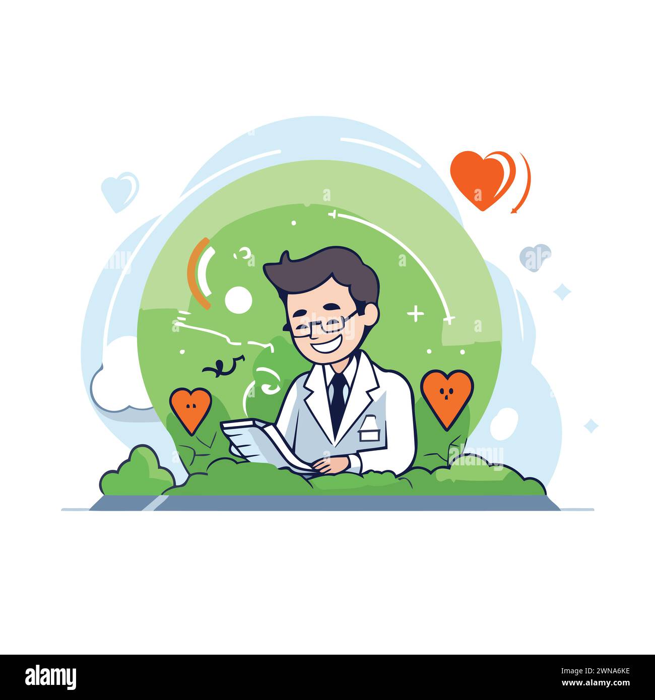 Doctor Reading Animation Vector illustration of a doctor reading a book on a green background ...