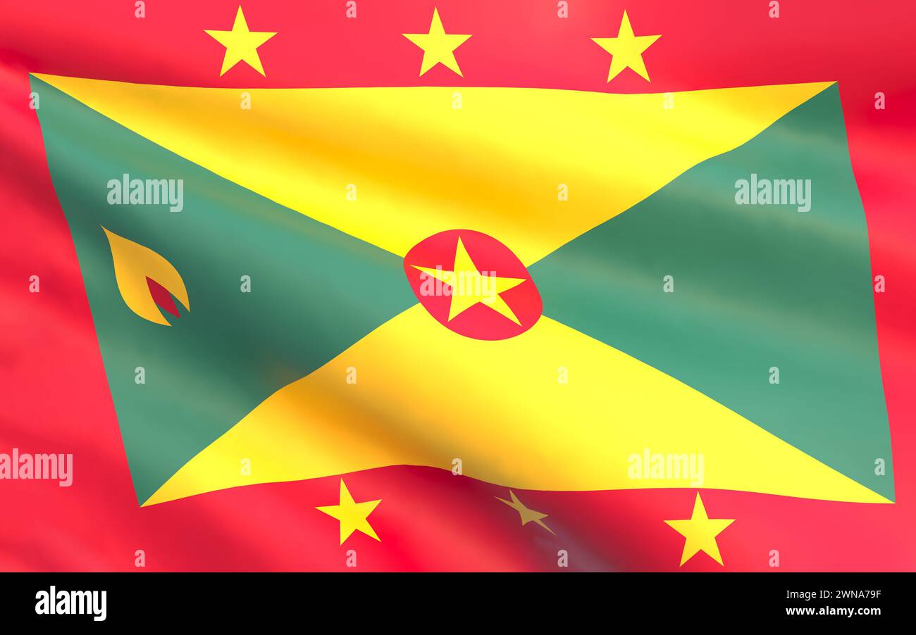 3D rendering - development of the national flag of Grenada. Stock Photo