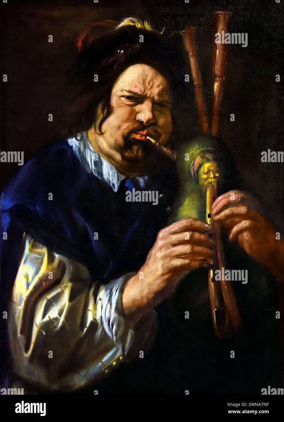 The Bagpipe player by Jacob Jordaens 1593-1678 Royal Museum of Fine Arts,  Antwerp, Belgium, Belgian. Stock Photo