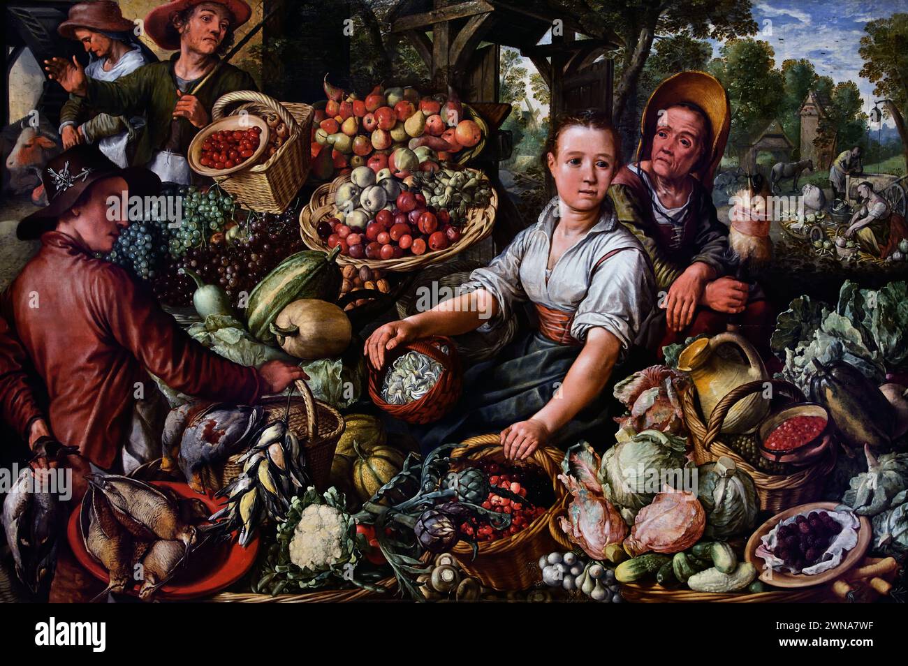 Vegetable Market 1567 by Joachim Beuckelaer 1533 - 1575  Royal Museum of Fine Arts,  Antwerp, Belgium, Belgian. Stock Photo