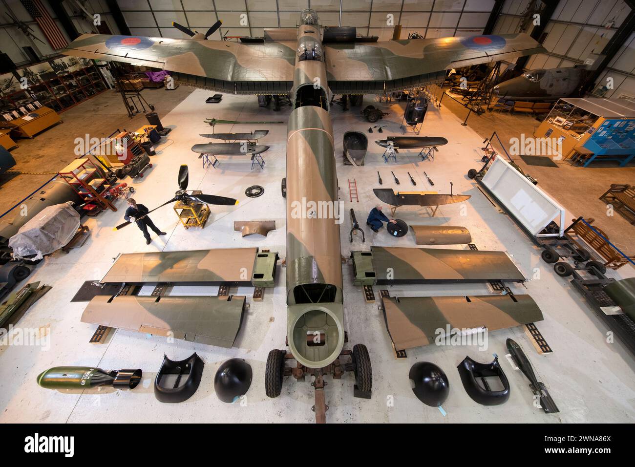 Real-life Airfix model - Lancaster bomber 'Just Jane' is disassembled at Lincolnshire Aviation Heritage Museum East kirkby Stock Photo