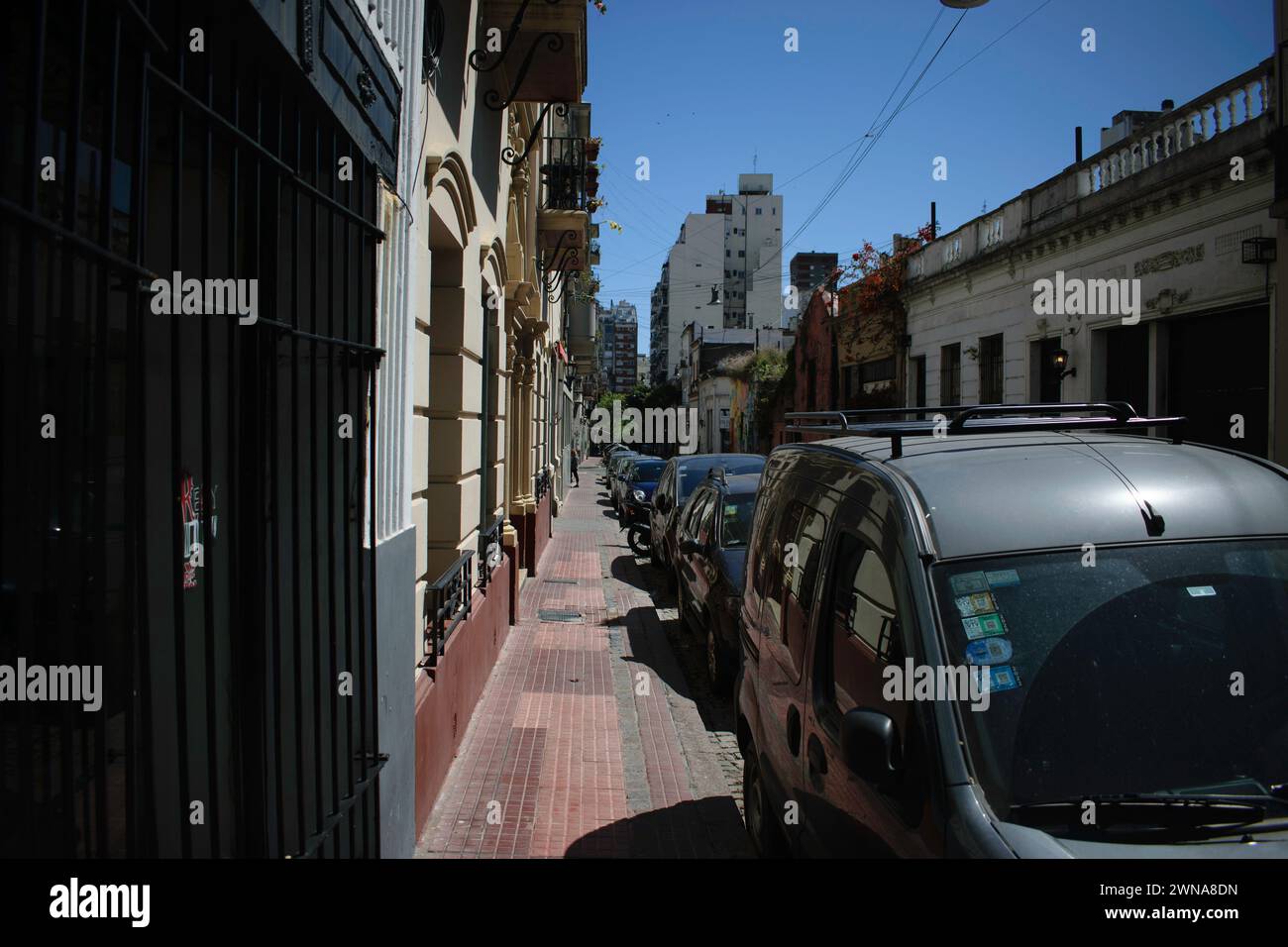 San Telmo is a historic neighborhood located in Buenos Aires, Argentina. It's renowned for its cobblestone streets, colonial architecture. Stock Photo