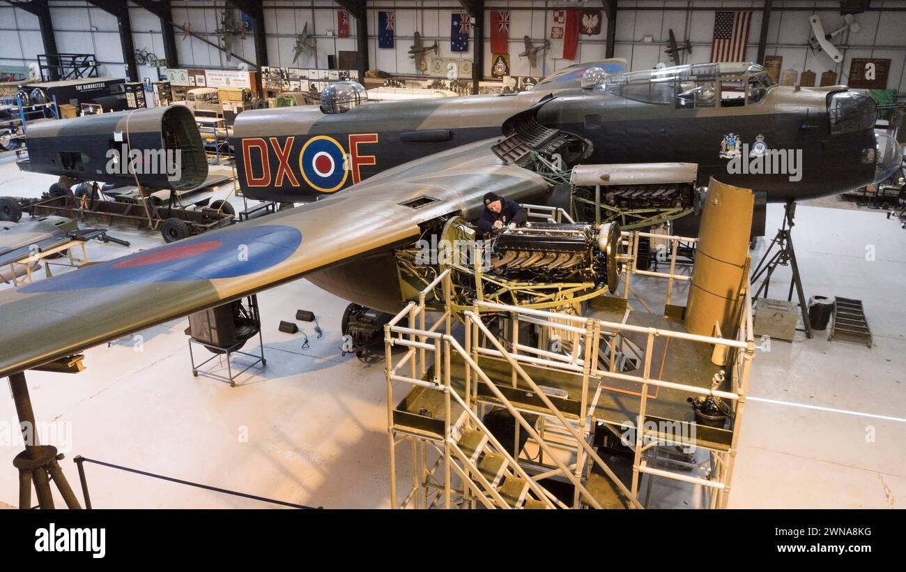 Real-life Airfix model - Lancaster bomber 'Just Jane' is disassembled at Lincolnshire Aviation Heritage Museum East kirkby Stock Photo