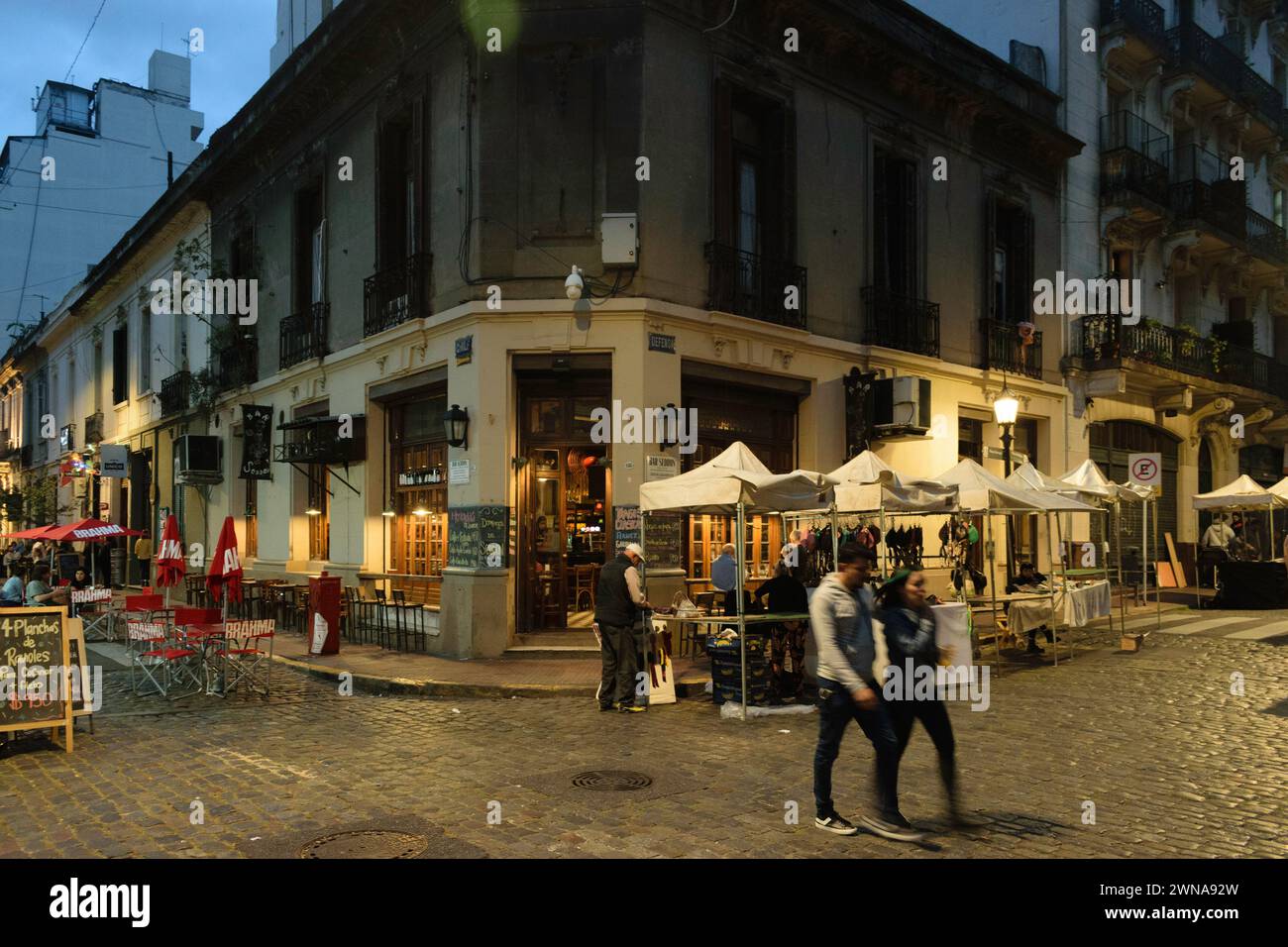 San Telmo is a historic neighborhood located in Buenos Aires, Argentina. It's renowned for its cobblestone streets, colonial architecture. Stock Photo