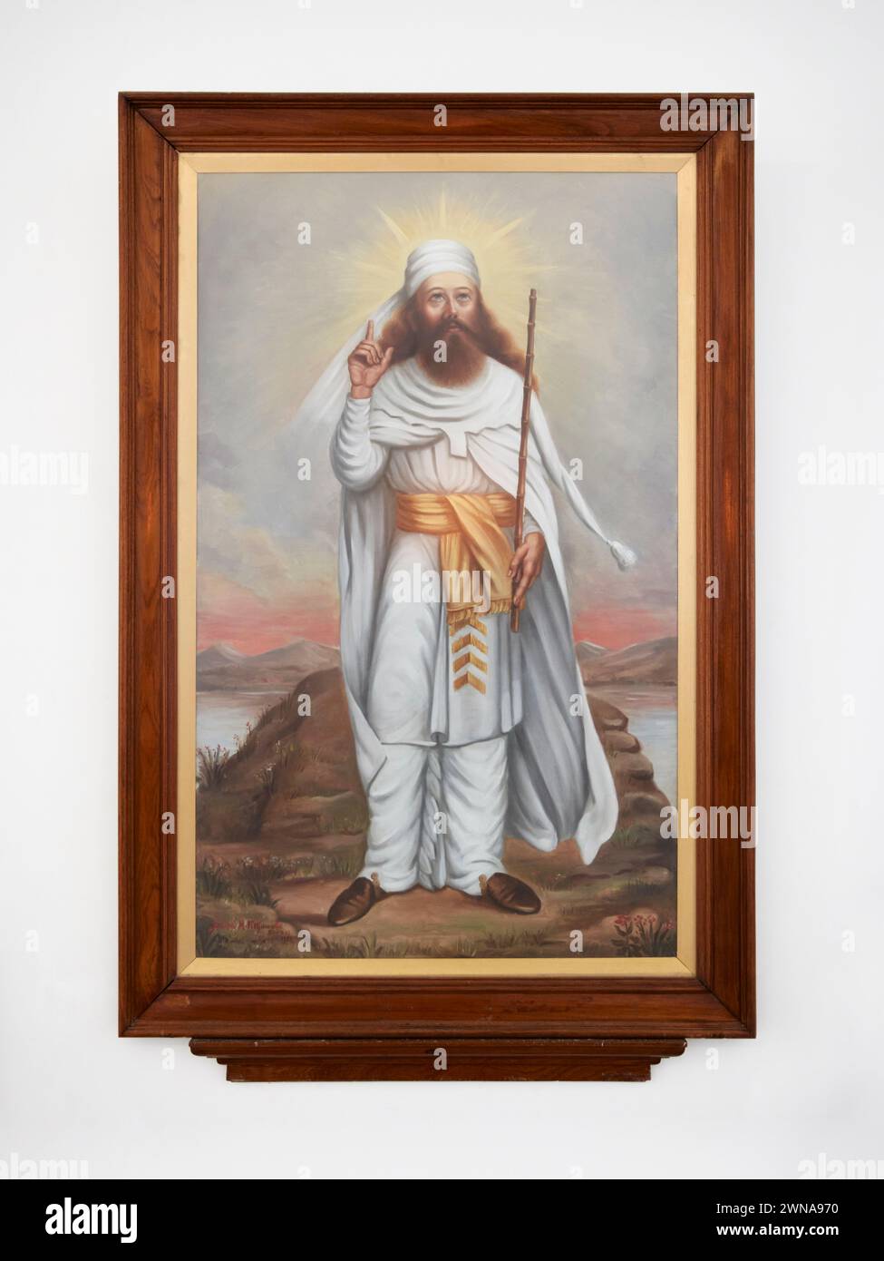 Framed painting depicting Zoroaster, aka Zarathustra - religious reformer and spiritual founder of Zoroastrianism. Zoroastrian Fire Temple, Yazd, Iran Stock Photo