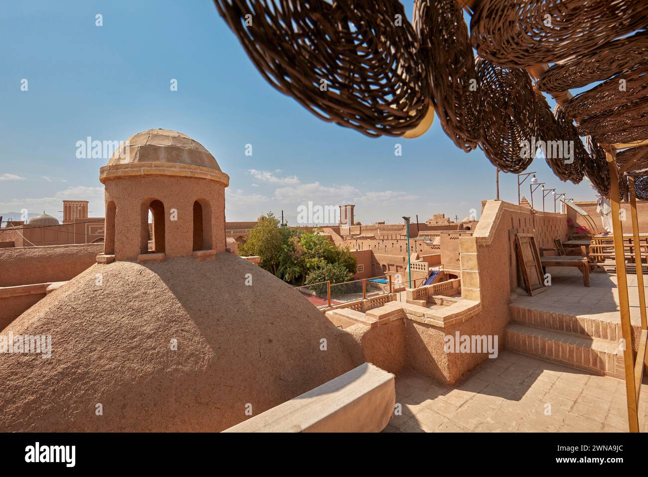 View from the rooftop of the Rafiean's Old House, a 250-year old building in the historical Fahadan district. Yazd, Iran. Stock Photo