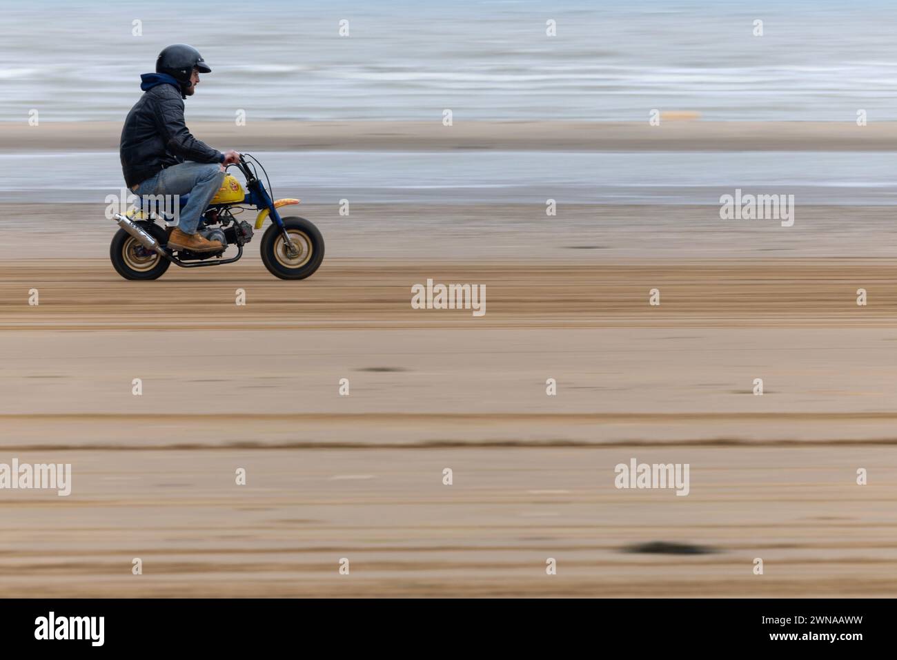 14/03/23   Competitors take part in the Malle Mile Beach Race on Margate beach, Kent. More than 250 riders took to the sands to race a selection of cu Stock Photo