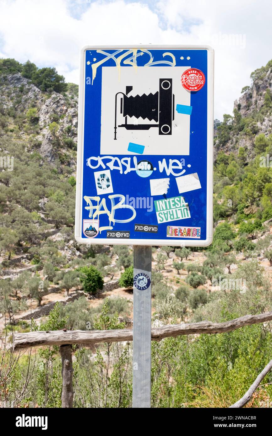 Sign for a good photo spot in Mallorca Stock Photo
