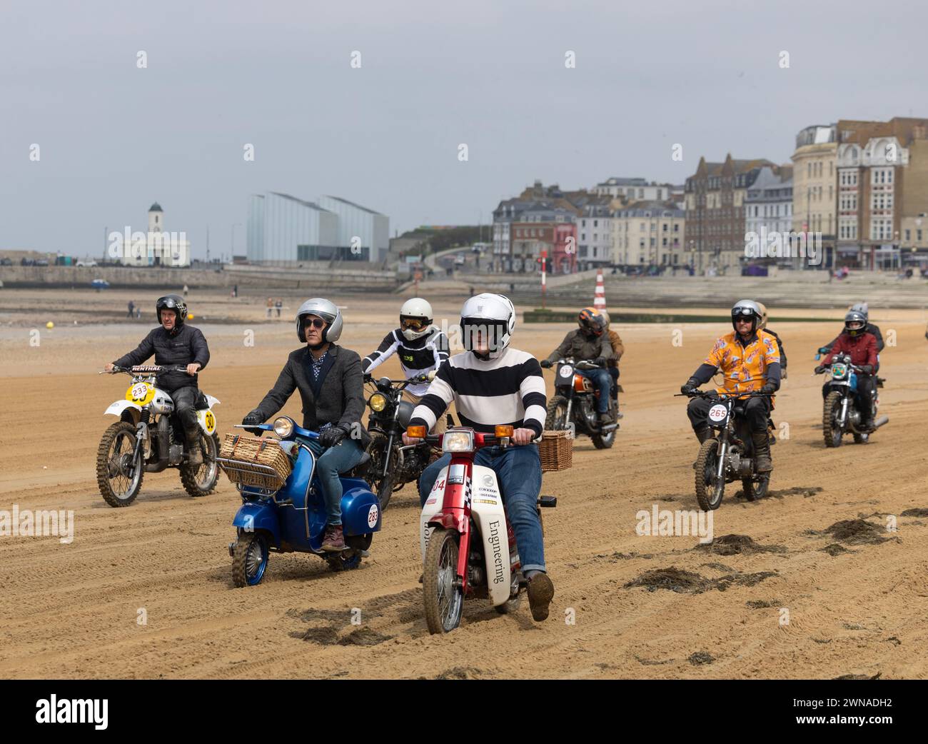 14/03/23   Competitors take part in the Malle Mile Beach Race on Margate beach, Kent. More than 250 riders took to the sands to race a selection of cu Stock Photo