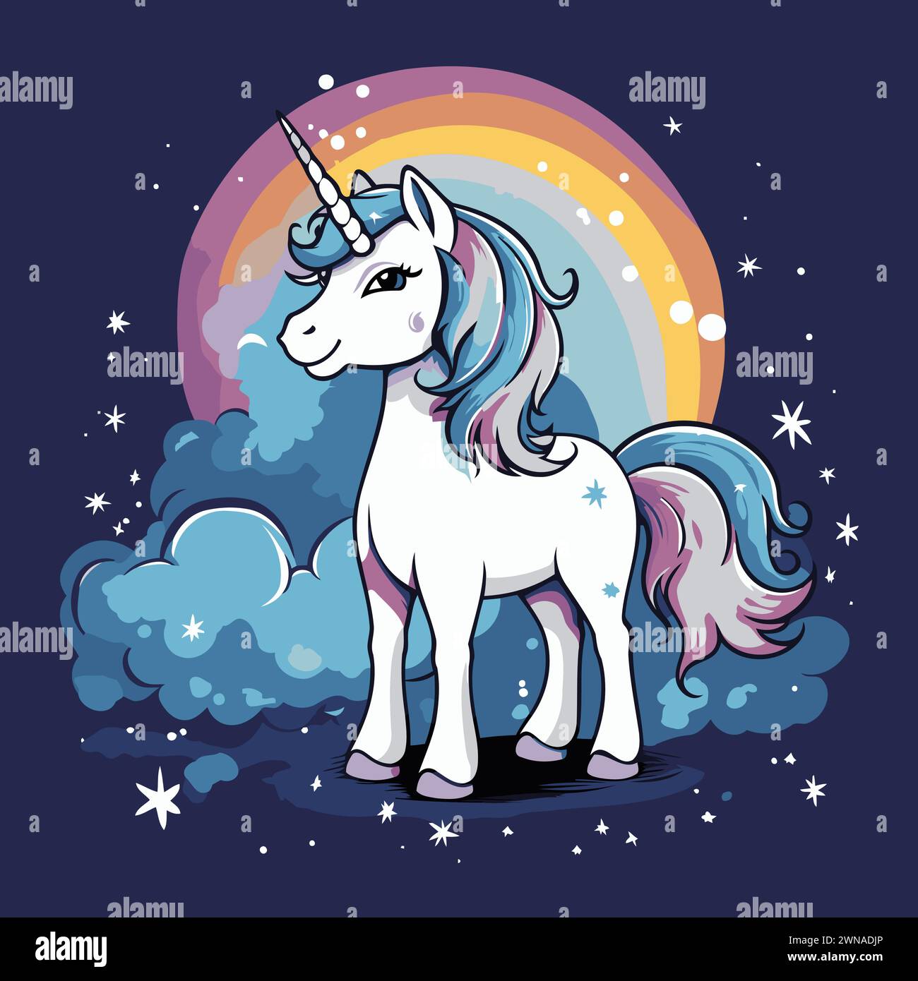 Unicorn on the background of the night sky. Vector illustration Stock ...