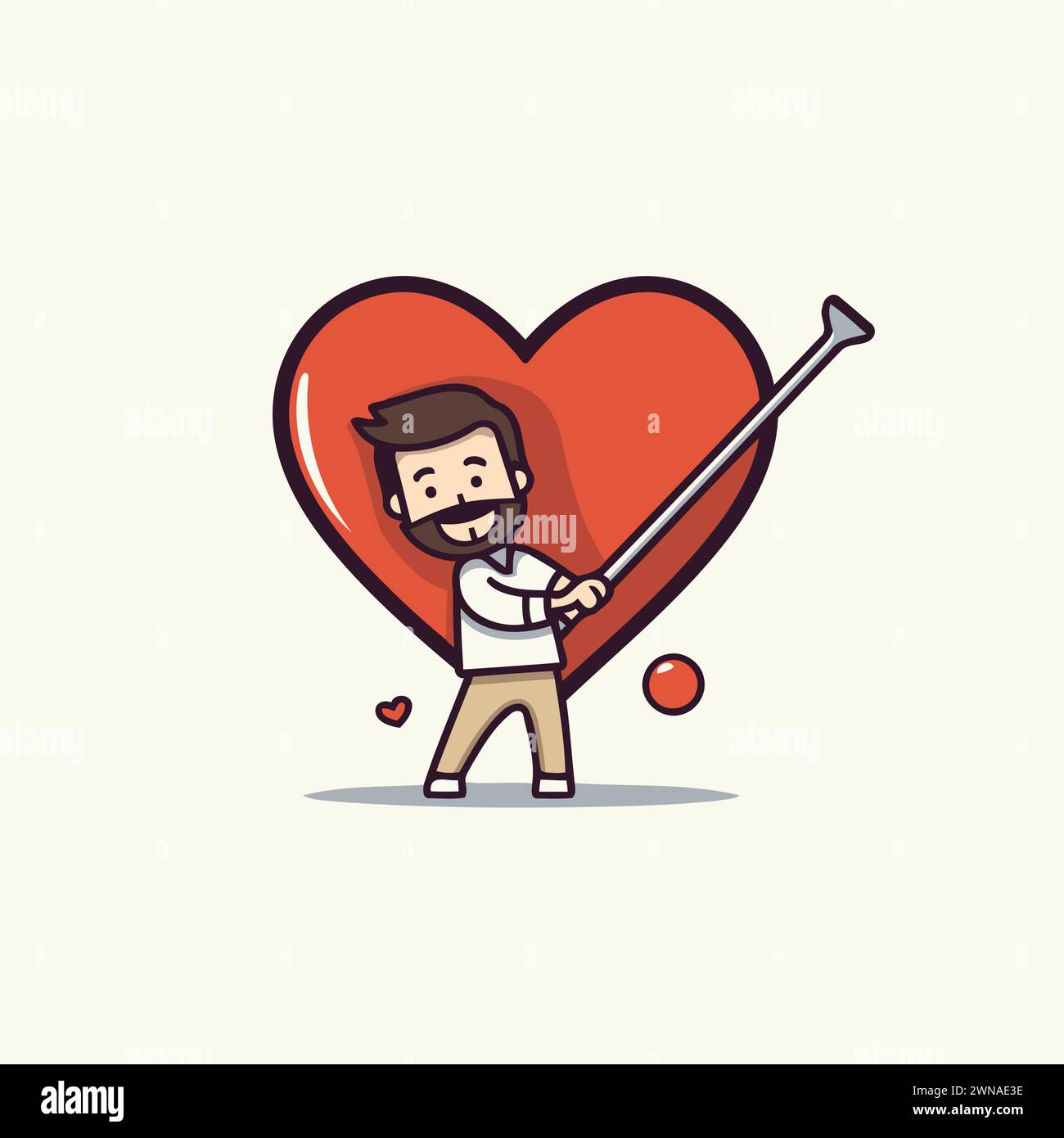 Man holding a golf club in the shape of a heart vector illustration