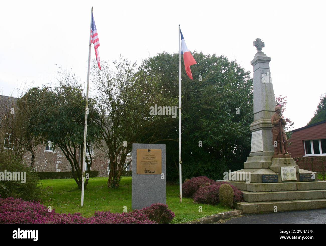 A close up view of the war memorial in the village of Mantilly, Orne, Normandy, France, Europe in the spring of 2024 Stock Photo