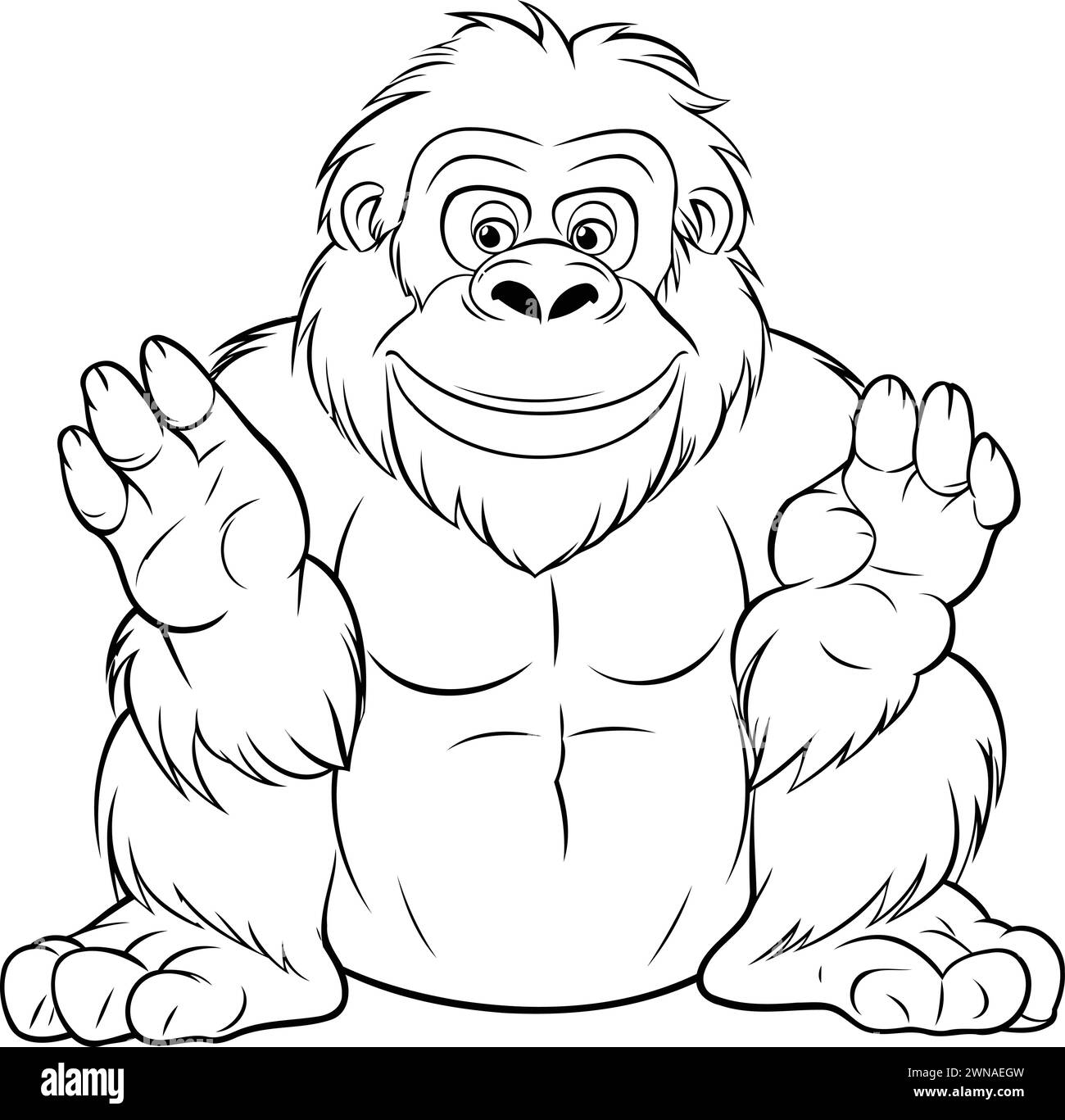 Gorilla - Black and White Cartoon Illustration. Isolated on White ...