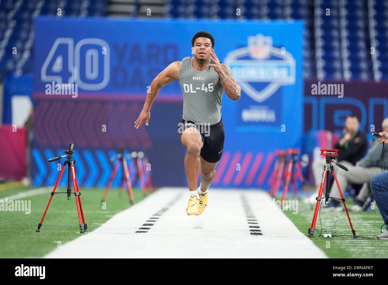 Penn State defensive lineman Chop Robinson runs the 40yard dash at the