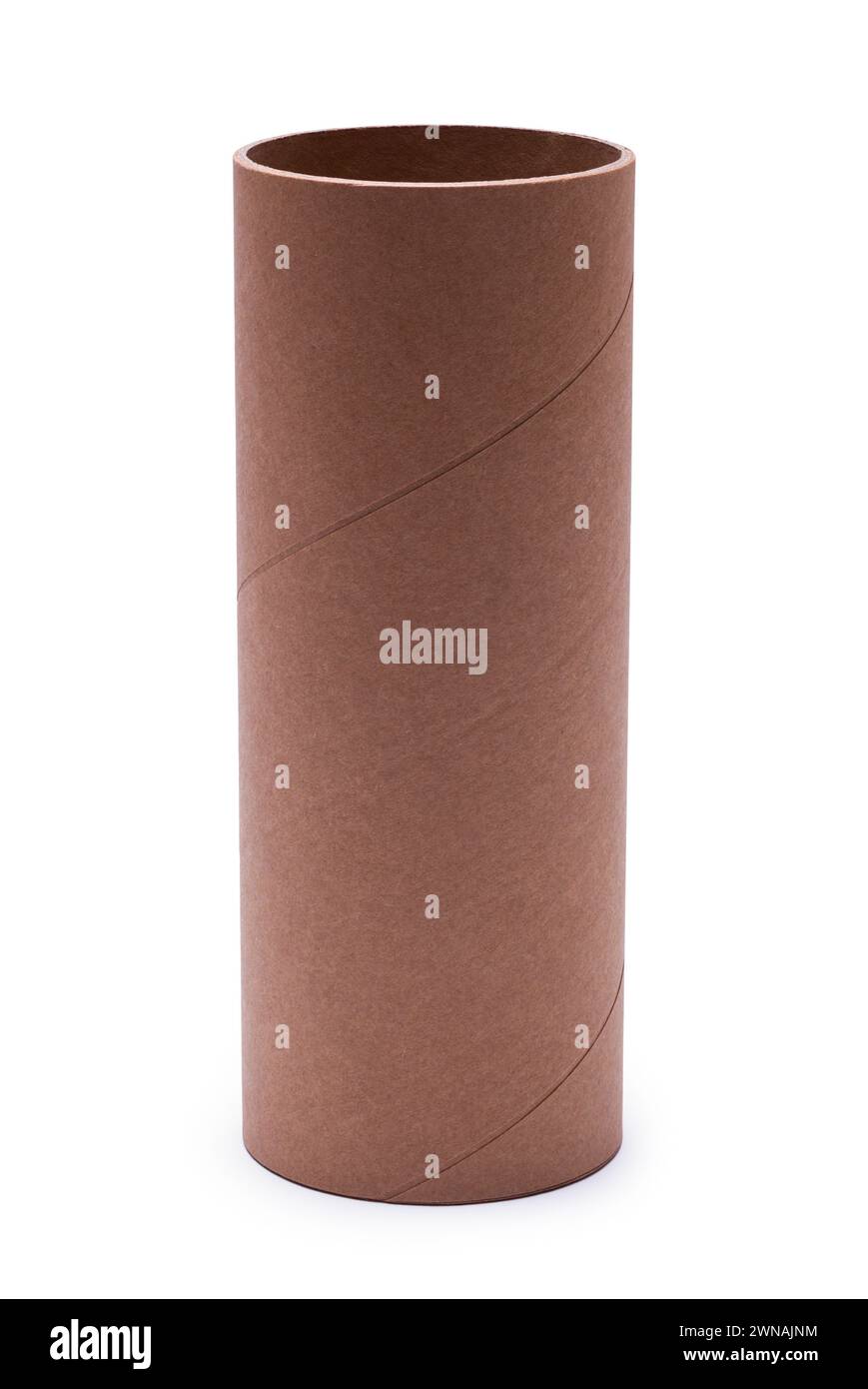 Brown Cardboard Tube Upright Cut Out on White. Stock Photo