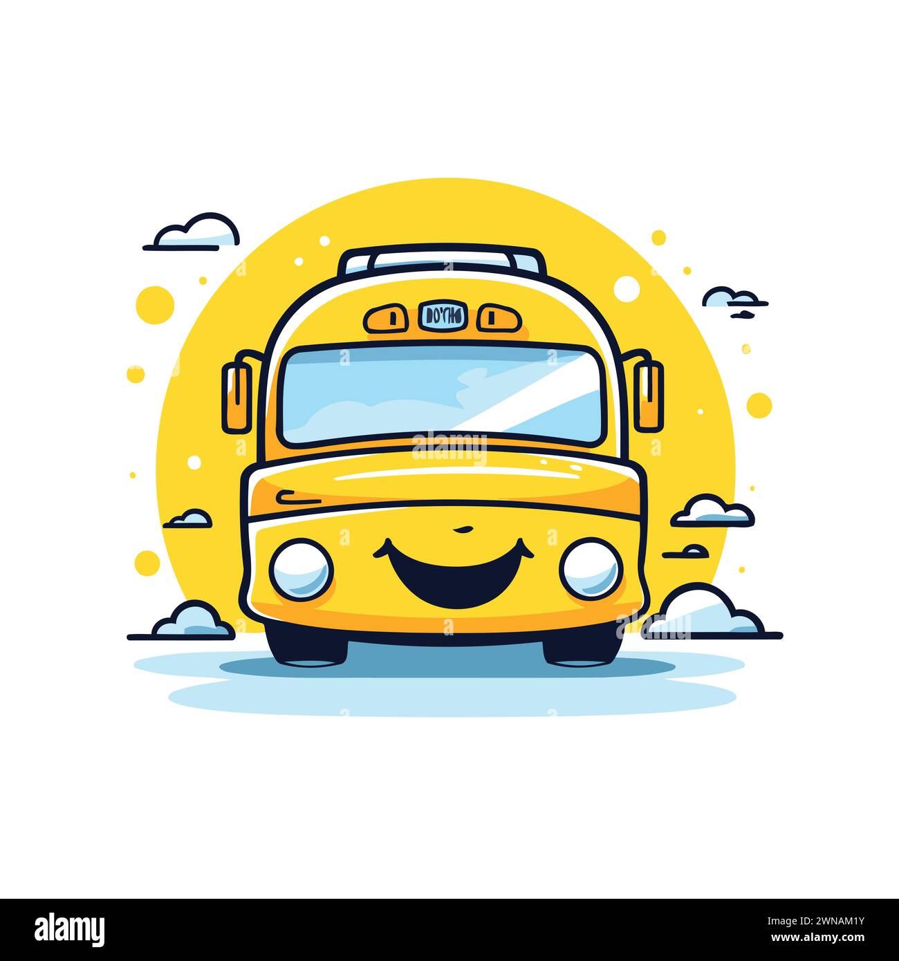 Cute yellow school bus with smiley face. Vector illustration Stock ...